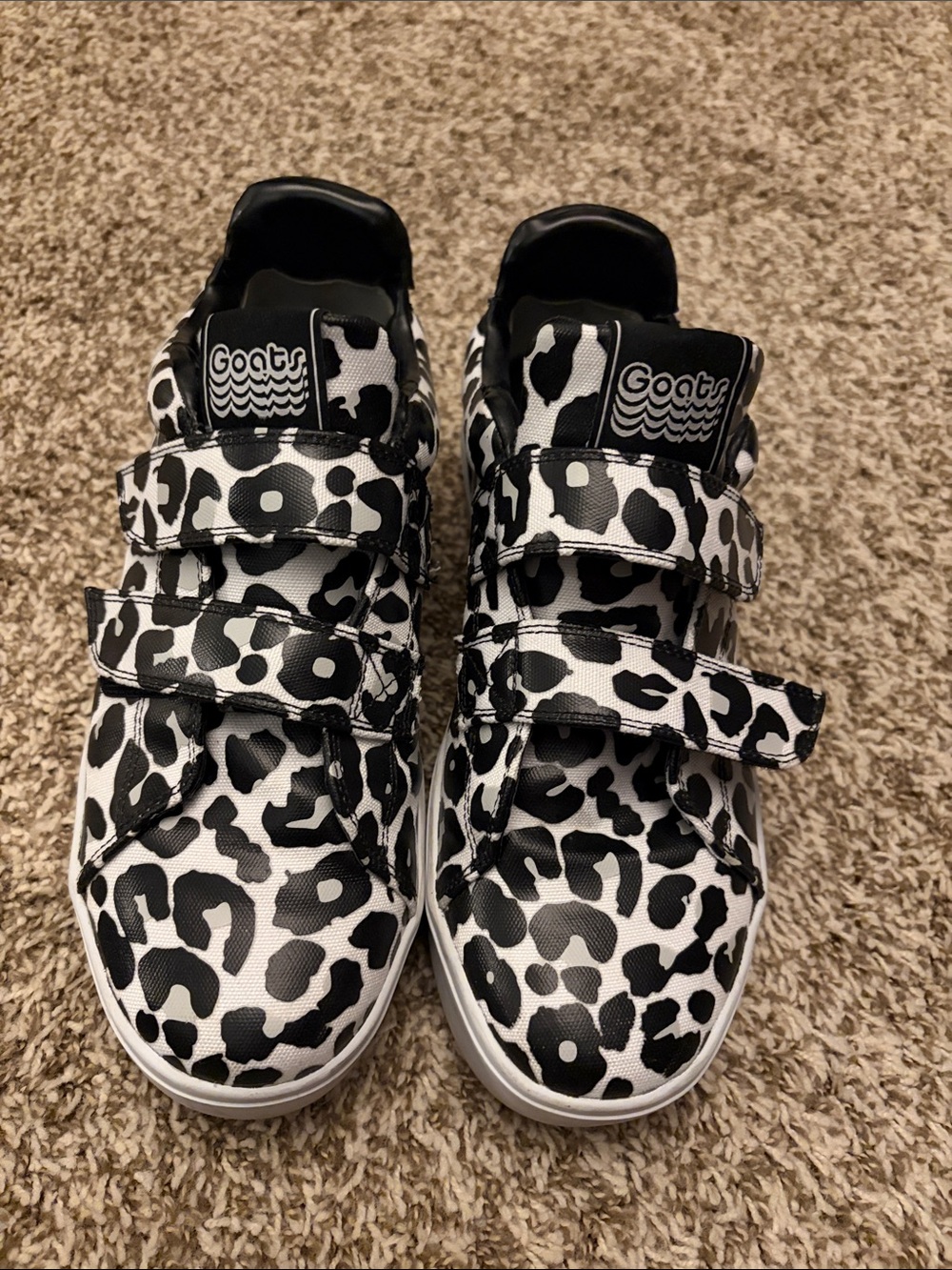 Goats Women's Black & White Leopard Print Velcro Sneakers
